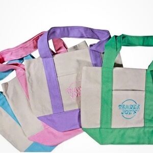 Trader Joe's Canvas Tote Bags - Green, Purple, Pink and Blue
